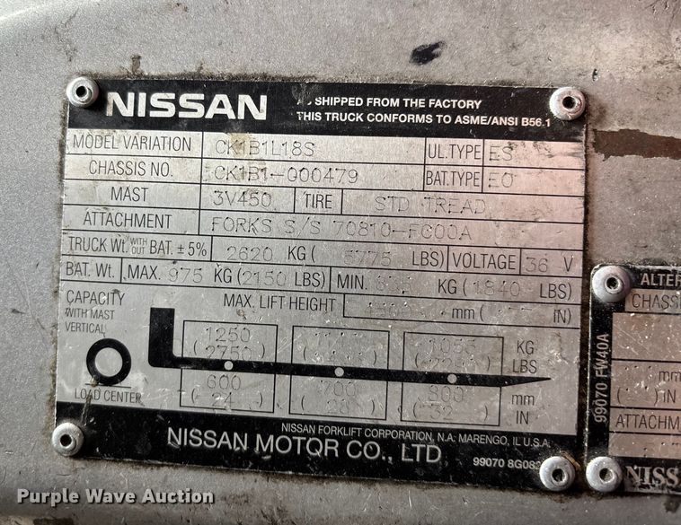 image for item EJ7655 Nissan CK1B1L18S forklift