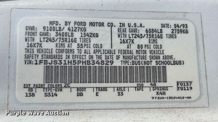 image for item EM0597 1993 Ford E350 handicap accessible van