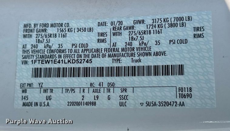 image for item EM2341 2020 Ford F150 SuperCrew pickup truck