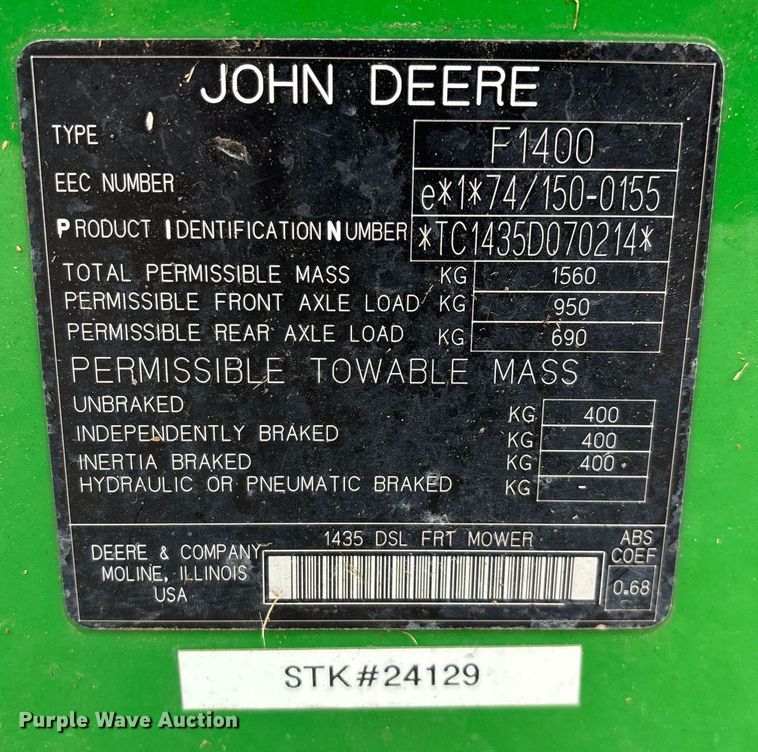 image for item EN5563 John Deere 1435 Series II 4WD lawn mower