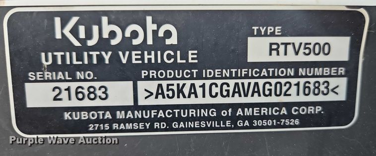 image for item EO4644 2010 Kubota RTV500 utility vehicle