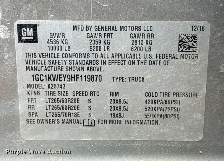 image for item EP0537 2017 Chevrolet Silverado 2500HD Crew Cab flatbed pickup truck