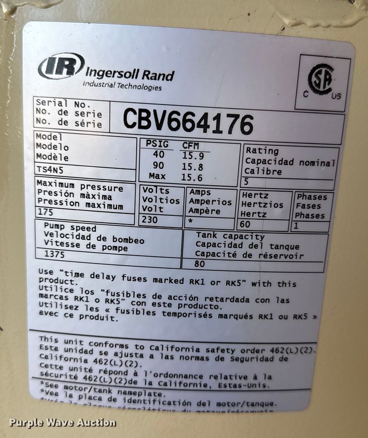 image for item EP0579 Ingersoll Rand air compressor