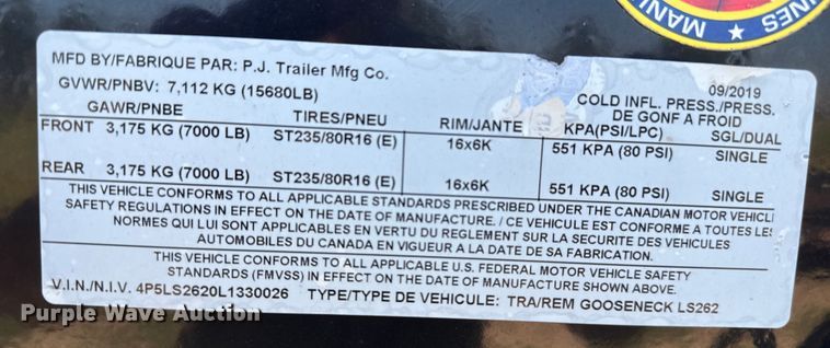 image for item EP0602 2020 PJ equipment trailer