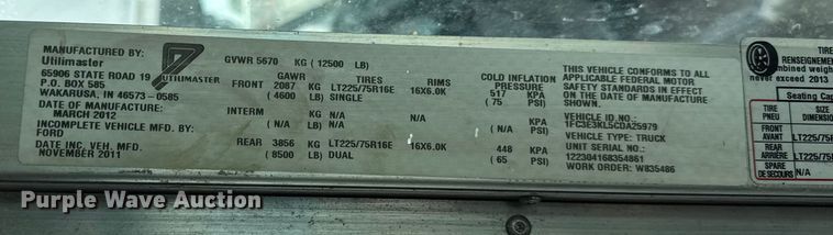 image for item ER0063 2012 Ford Utilimaster delivery truck