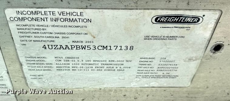 image for item ER0064 2003 Freightliner Utilimaster delivery truck