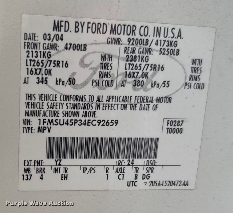 image for item ER2321 2004 Ford Excursion SUV