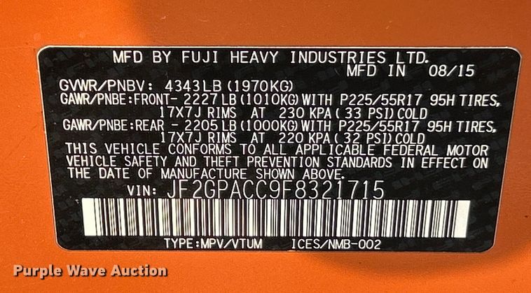 image for item ET3130 2015 Subaru XV Crosstrek SUV