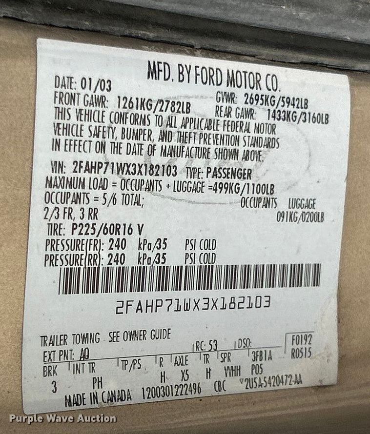 image for item ET3155 2003 Ford Crown Victoria Police Interceptor 