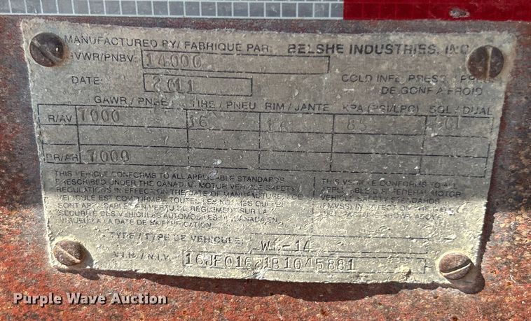 image for item ET3167 2011 Belshe WB-14 equipment trailer