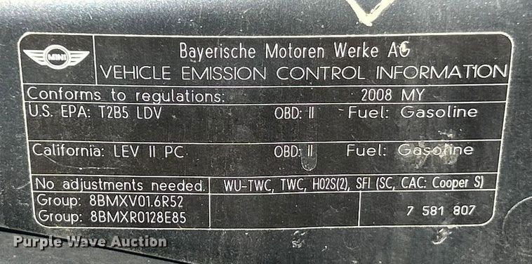 image for item ET3182 2008 Mini Cooper S convertible