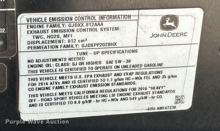 image for item ET3185 2016 John Deere 825iS4 utility vehicle