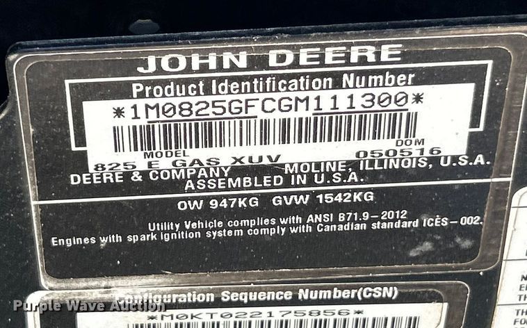 image for item ET3185 2016 John Deere 825iS4 utility vehicle