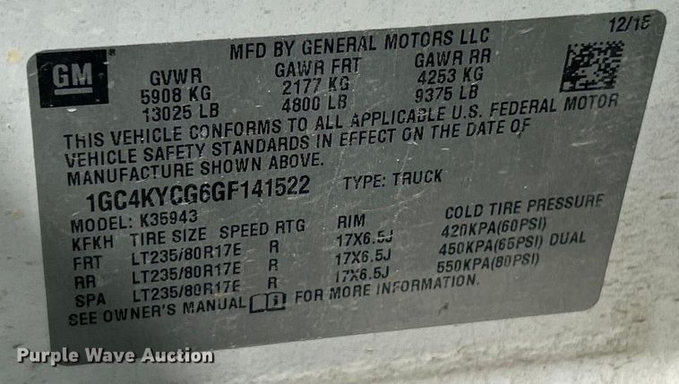 image for item ET3481 2016 Chevrolet Silverado 3500HD Crew Cab utility bed pickup truck