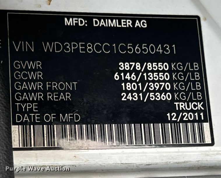 image for item ET3489 2012 Mercedes-Benz Sprinter 2500 refrigerated Van