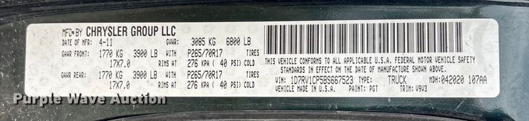 image for item ET4519 2011 Dodge Ram 1500 Crew Cab pickup truck