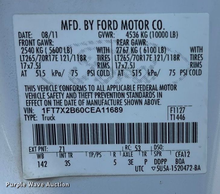 image for item ET4556 2012 Ford F250 Super Duty SuperCab pickup truck