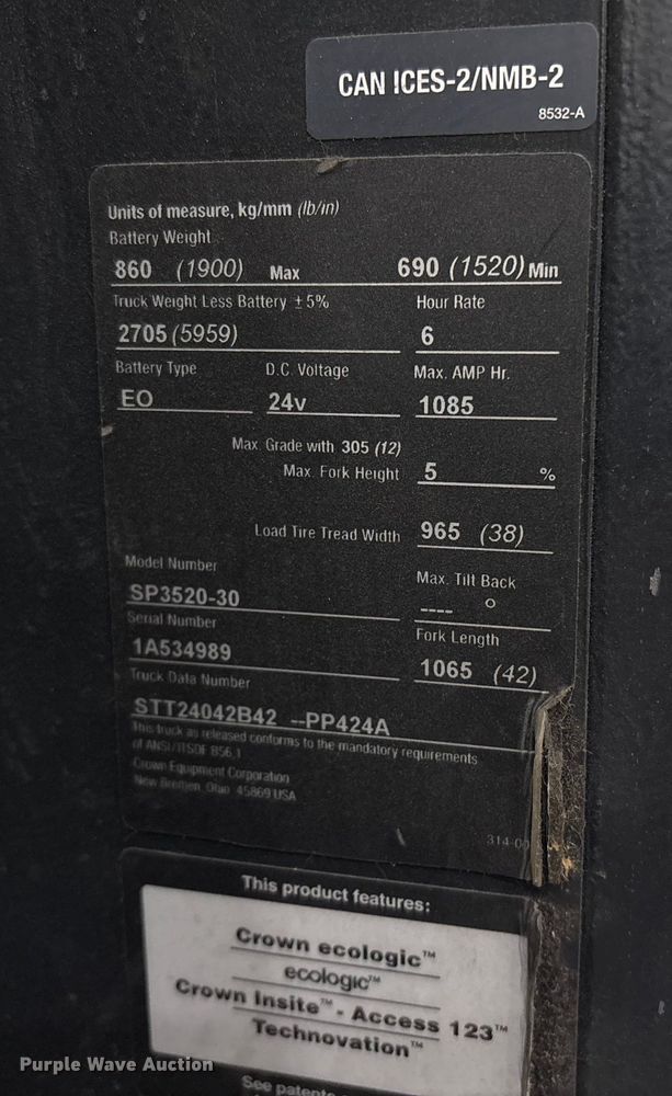 image for item ET8543 2018 Crown SP3520-30 order picker