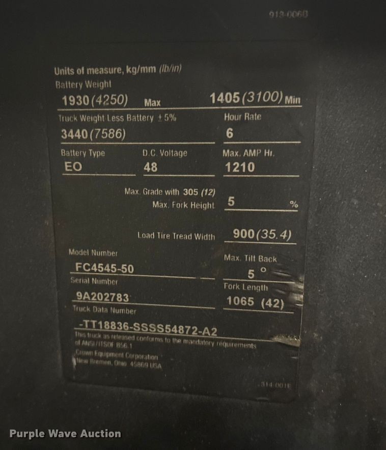 image for item ET8547 2014 Crown FC4545-50 forklift