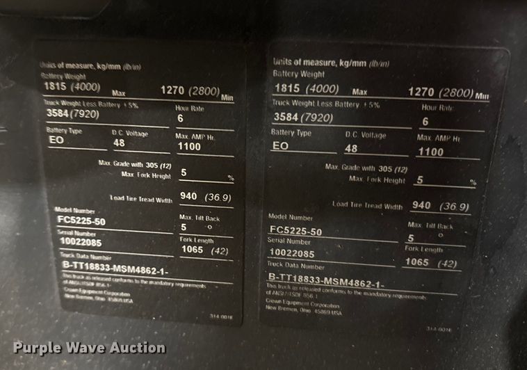 image for item ET8548 2017 Crown FC5225-50 forklift