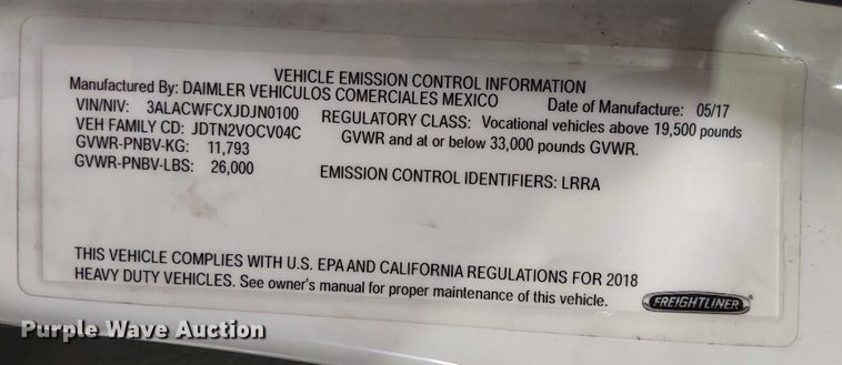 image for item EU2508 2018 Freightliner M2 side curtain box truck