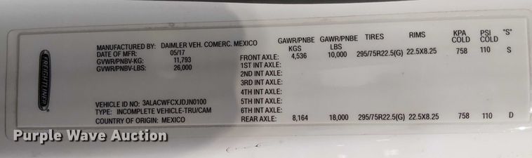 image for item EU2508 2018 Freightliner M2 side curtain box truck