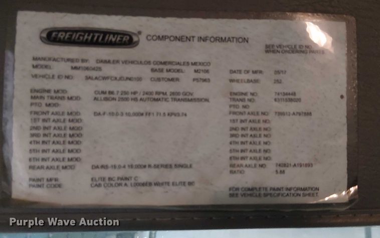 image for item EU2508 2018 Freightliner M2 side curtain box truck