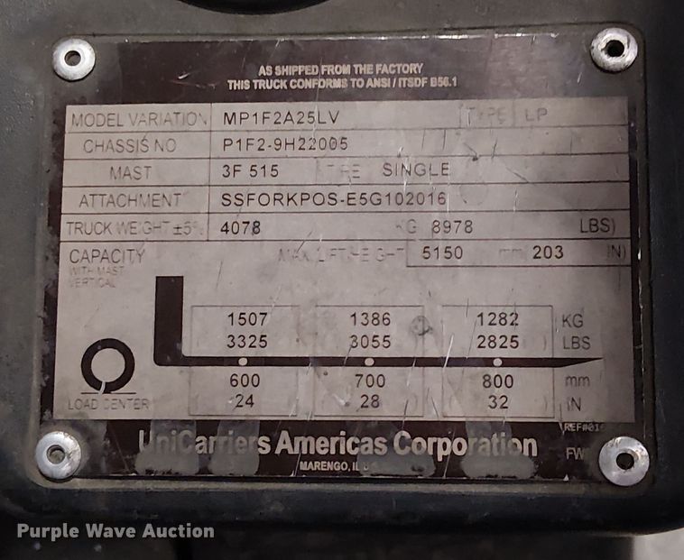 image for item EU2527 2017 UniCarriers PF50 forklift