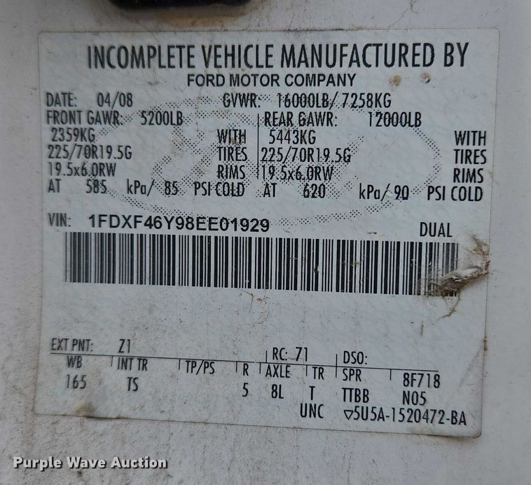 image for item EU3645 2008 Ford F450 Super Duty truck cab and chassis