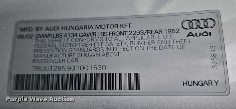 image for item EU3670 2003 Audi TT convertible