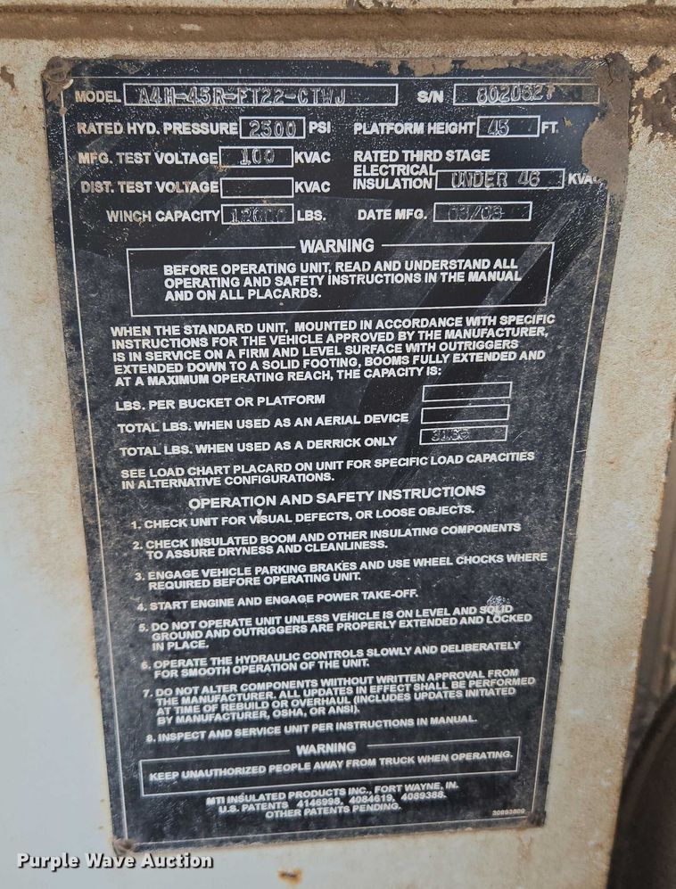 image for item EU3699 2003 International 7400 digger derrick truck