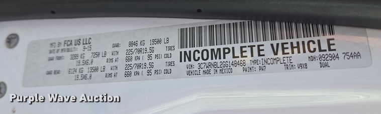 image for item EU3700 2016 RAM 5500 bucket truck