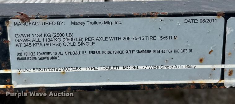 image for item EV1753 2011 Maxey utility trailer