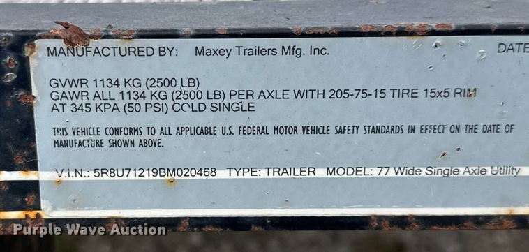 image for item EV1753 2011 Maxey utility trailer