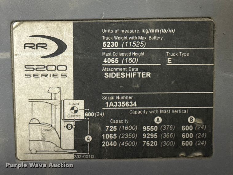 image for item EV1834 Crown RR5275S-45 reach truck