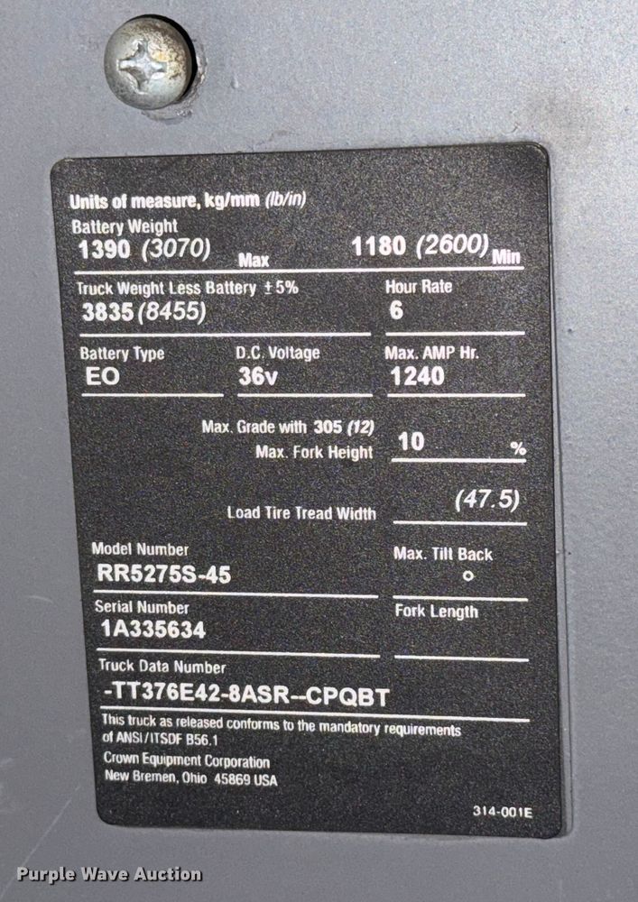 image for item EV1834 Crown RR5275S-45 reach truck