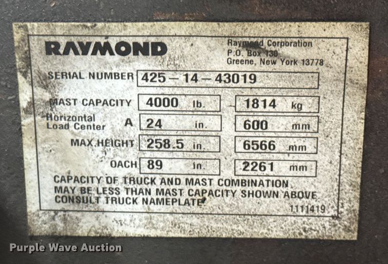 image for item EV1838 Raymond 4250 forklift