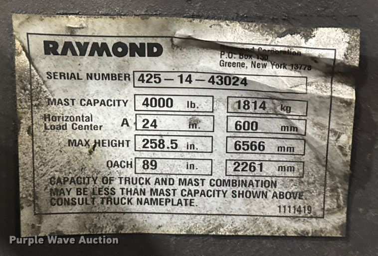image for item EV1839 Raymond 4250 forklift
