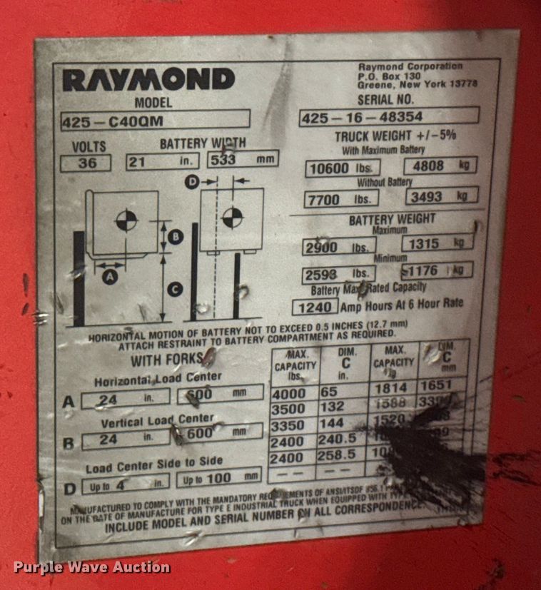 image for item EV1840 Raymond 425-C40QM forklift