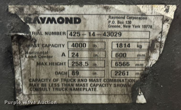 image for item EV1841 Raymond 4250 forklift