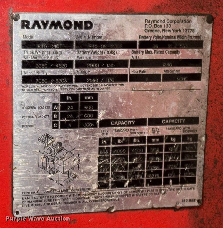 image for item EV1842 Raymond R40-C40TT forklift