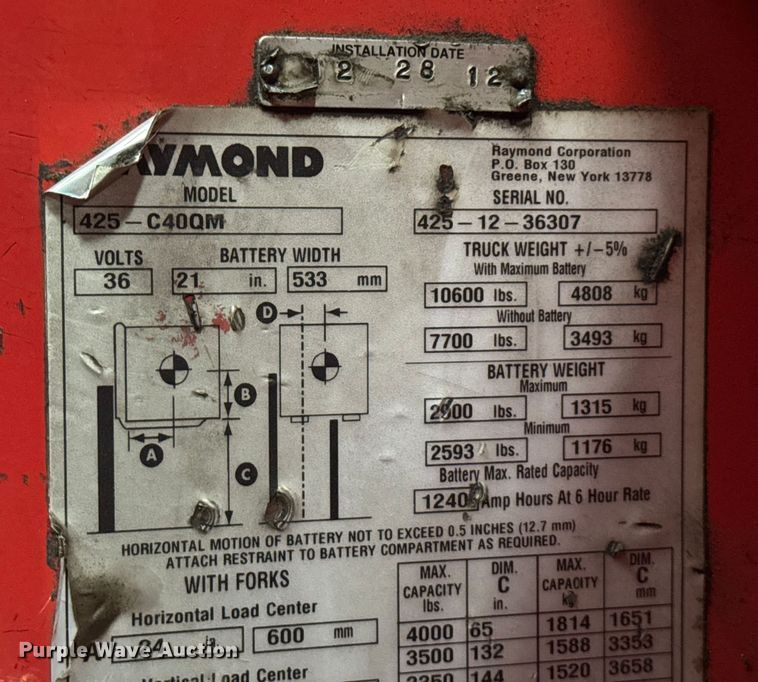 image for item EV1843 Raymond 425-C400M forklift