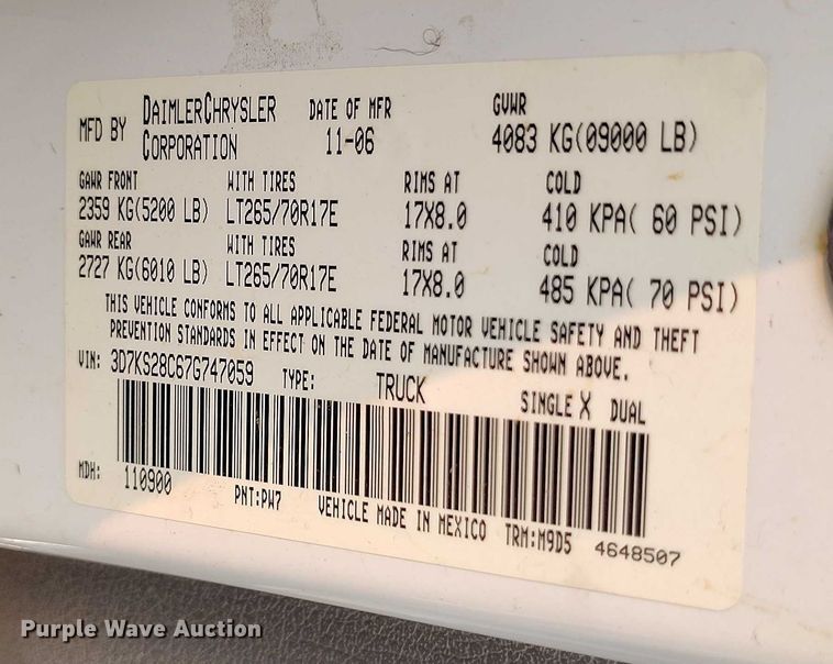 image for item IP9703 2007 Dodge Ram 2500 Big Horn Quad Cab pickup truck