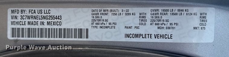 image for item NU9594 2022 RAM 5500 Crew Cab flatbed truck