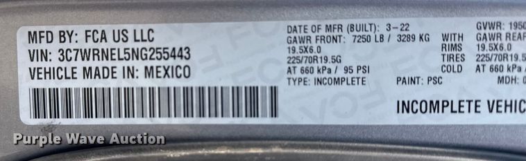 image for item NU9594 2022 RAM 5500 Crew Cab flatbed truck