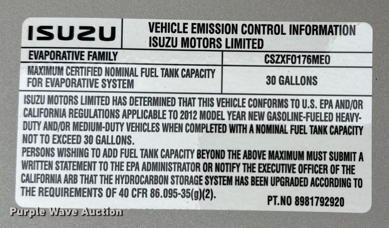 image for item NU9613 2012 Isuzu NPR box truck