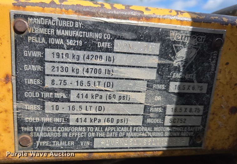 image for item DE2198 2005 Vermeer SC752 stump grinder