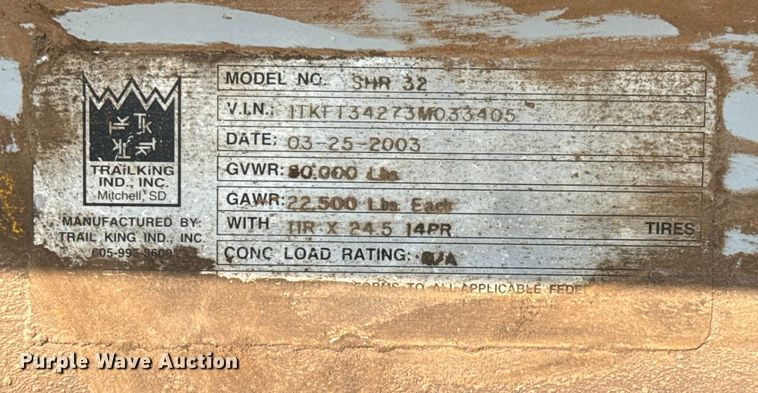 image for item DJ7781 2003 Trail King SHR-32 end dump trailer