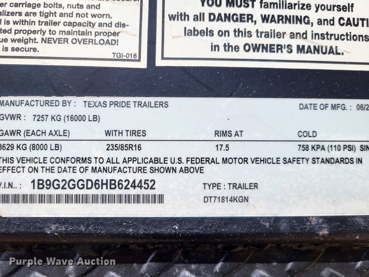 image for item DO1178 2017 Texas Pride dump trailer