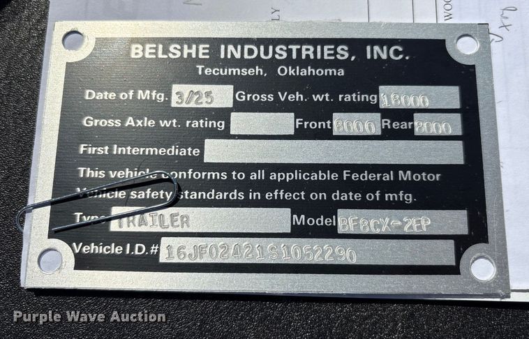 image for item DO1188 2025 Belshe BF8CX-2EP equipment trailer